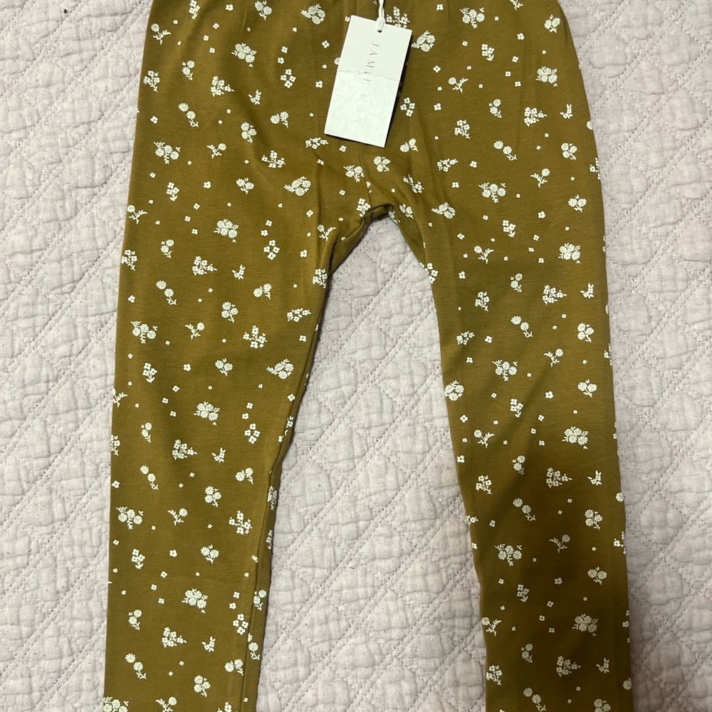 Floral Kids Leggings - Olive